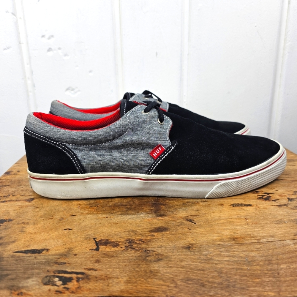 🎊HP🎉 HUF Suede Black Gray Cambray Skateboard Trainers US Men's 10